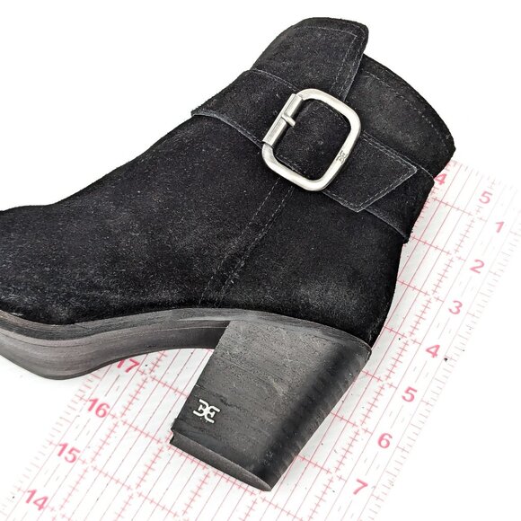 Sam Edelman Women Leonia Western Buckle Stack Heel Black Suede Boots sz 8 - Picture 7 of 9